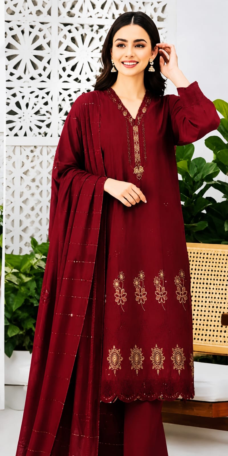 TANA DORA=Fancy Boring Daman-Cutwork Sequence Dupatta