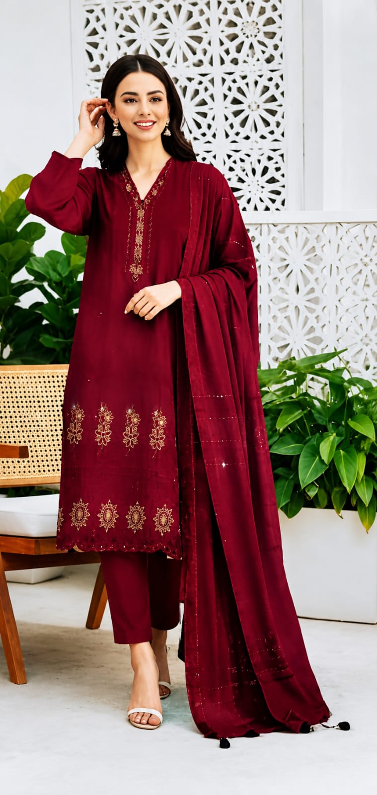 TANA DORA=Fancy Boring Daman-Cutwork Sequence Dupatta