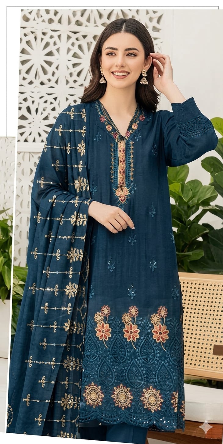 TANA DORA=Fancy Boring Daman-Cutwork Sequence Dupatta