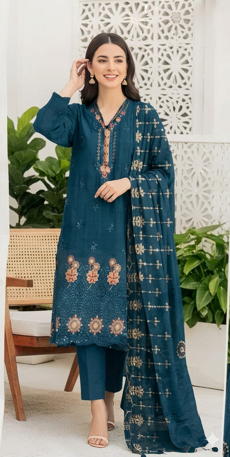 TANA DORA=Fancy Boring Daman-Cutwork Sequence Dupatta
