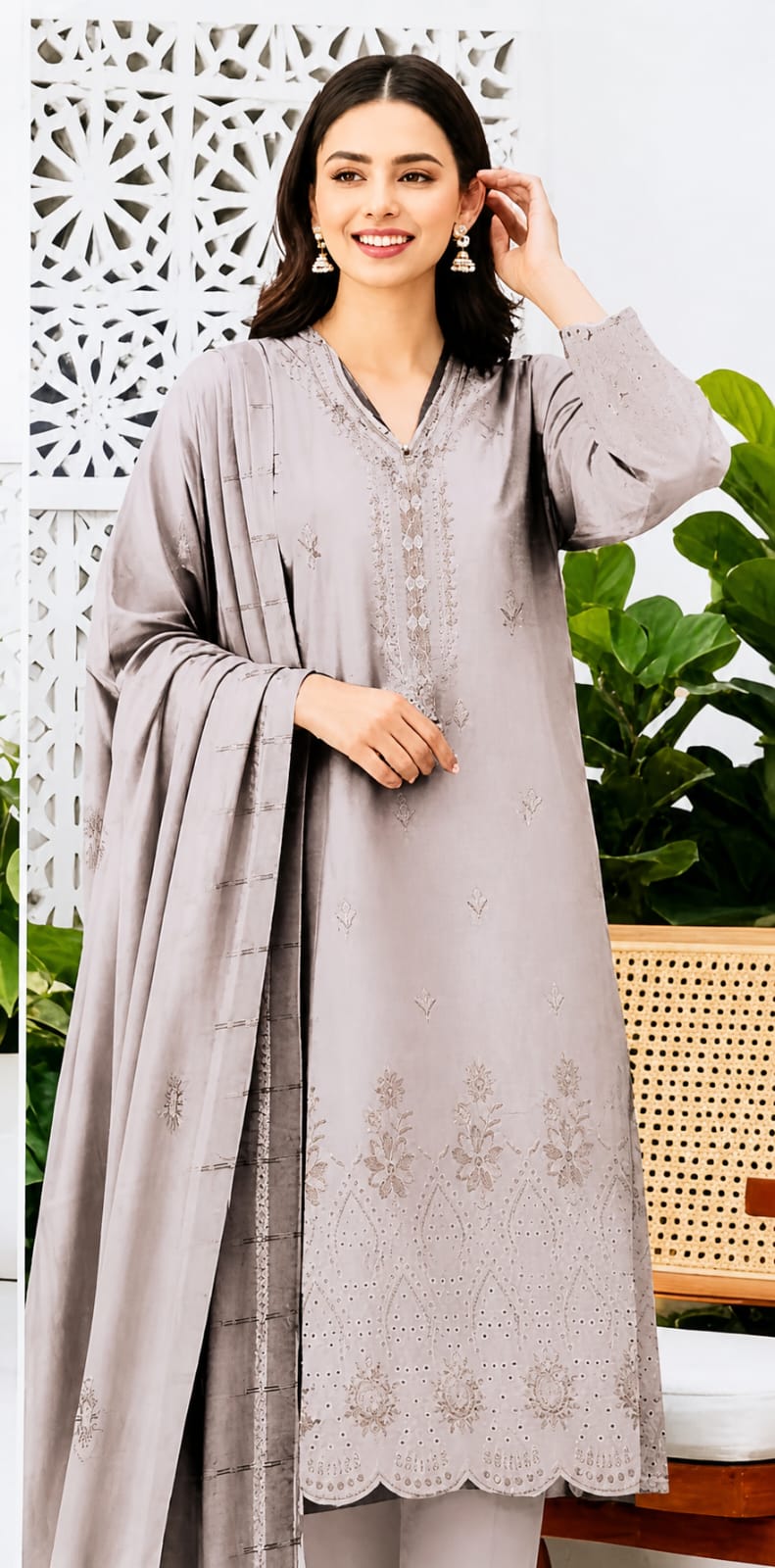 TANA DORA=Fancy Boring Daman-Cutwork Sequence Dupatta