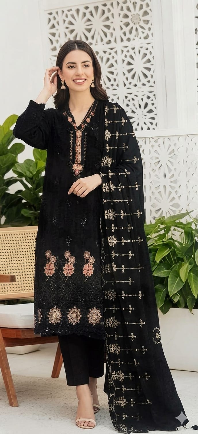 TANA DORA=Fancy Boring Daman-Cutwork Sequence Dupatta
