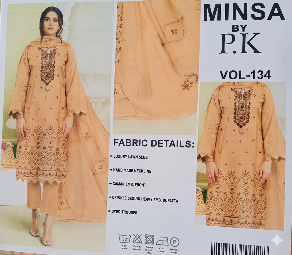 MINSA by P.K-Elegant Peach / Light Tan Traditional 3-Piece Suit