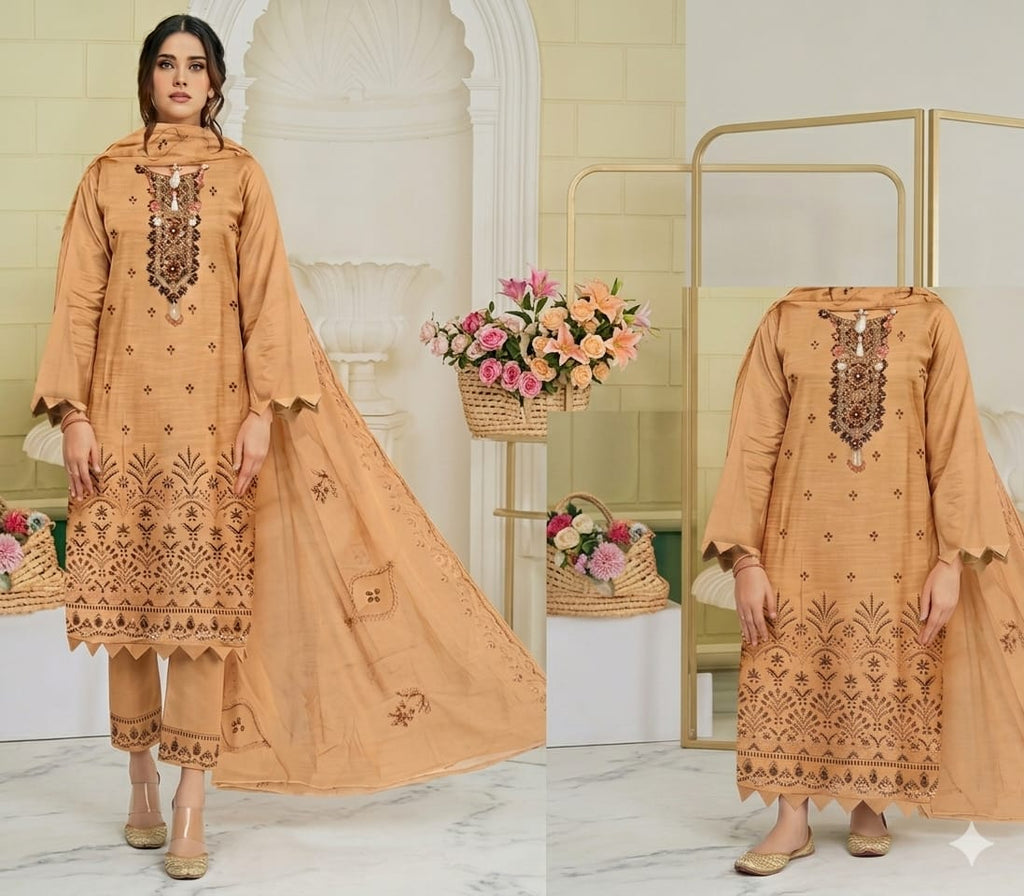 MINSA by P.K-Elegant Peach / Light Tan Traditional 3-Piece Suit