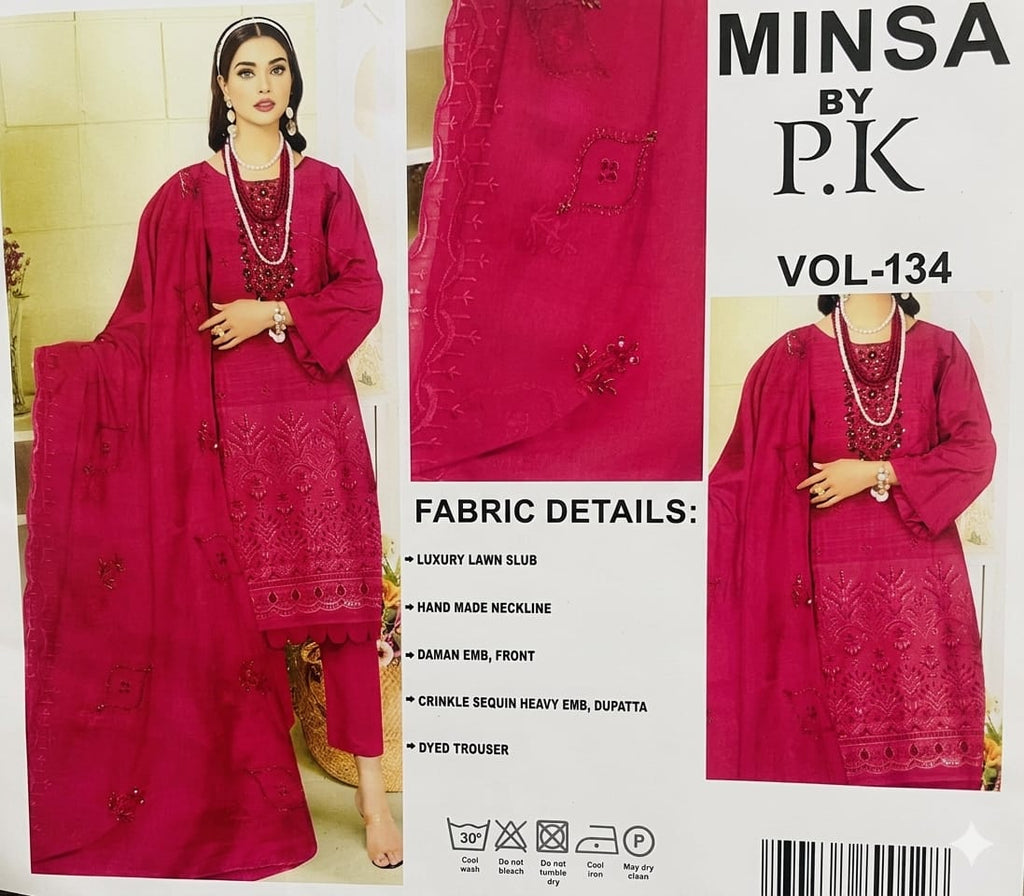 MINSA by P.K-Deep pink / magenta 3-Piece Traditional Suit (Salwar Kameez Style)