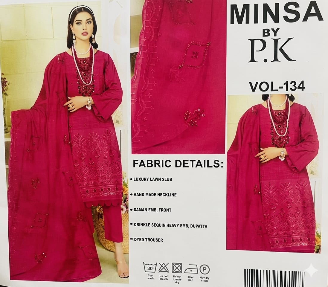 MINSA by P.K-Deep pink / magenta 3-Piece Traditional Suit (Salwar Kameez Style)