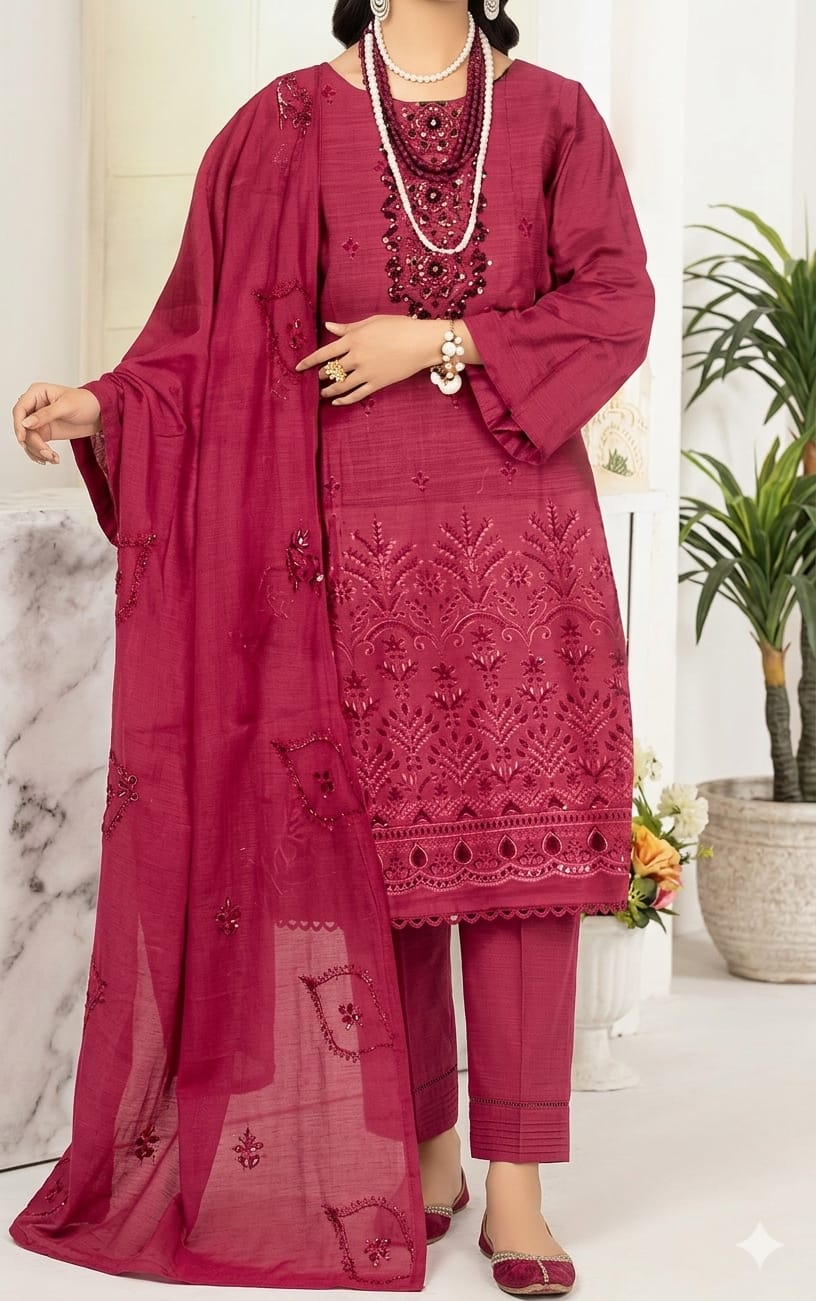 MINSA by P.K-Deep pink / magenta 3-Piece Traditional Suit (Salwar Kameez Style)