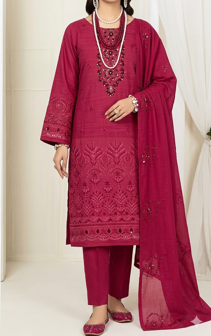 MINSA by P.K-Deep pink / magenta 3-Piece Traditional Suit (Salwar Kameez Style)